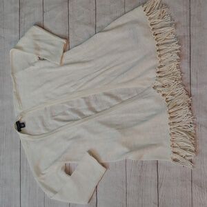 AMERICAN LIVING CREAM OPEN CARDIGAN WITH FRINGE